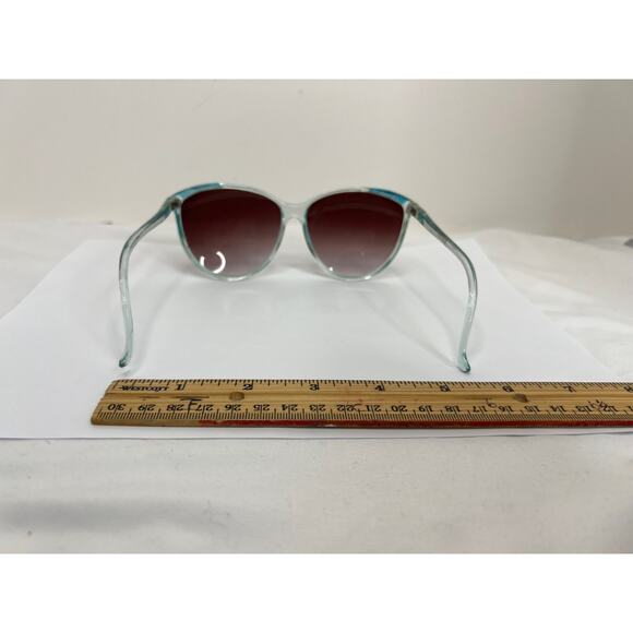 Vintage 80s Style Fashion Sunglasses Clear Blue Frames Oversized Black Lens - Picture 9 of 9